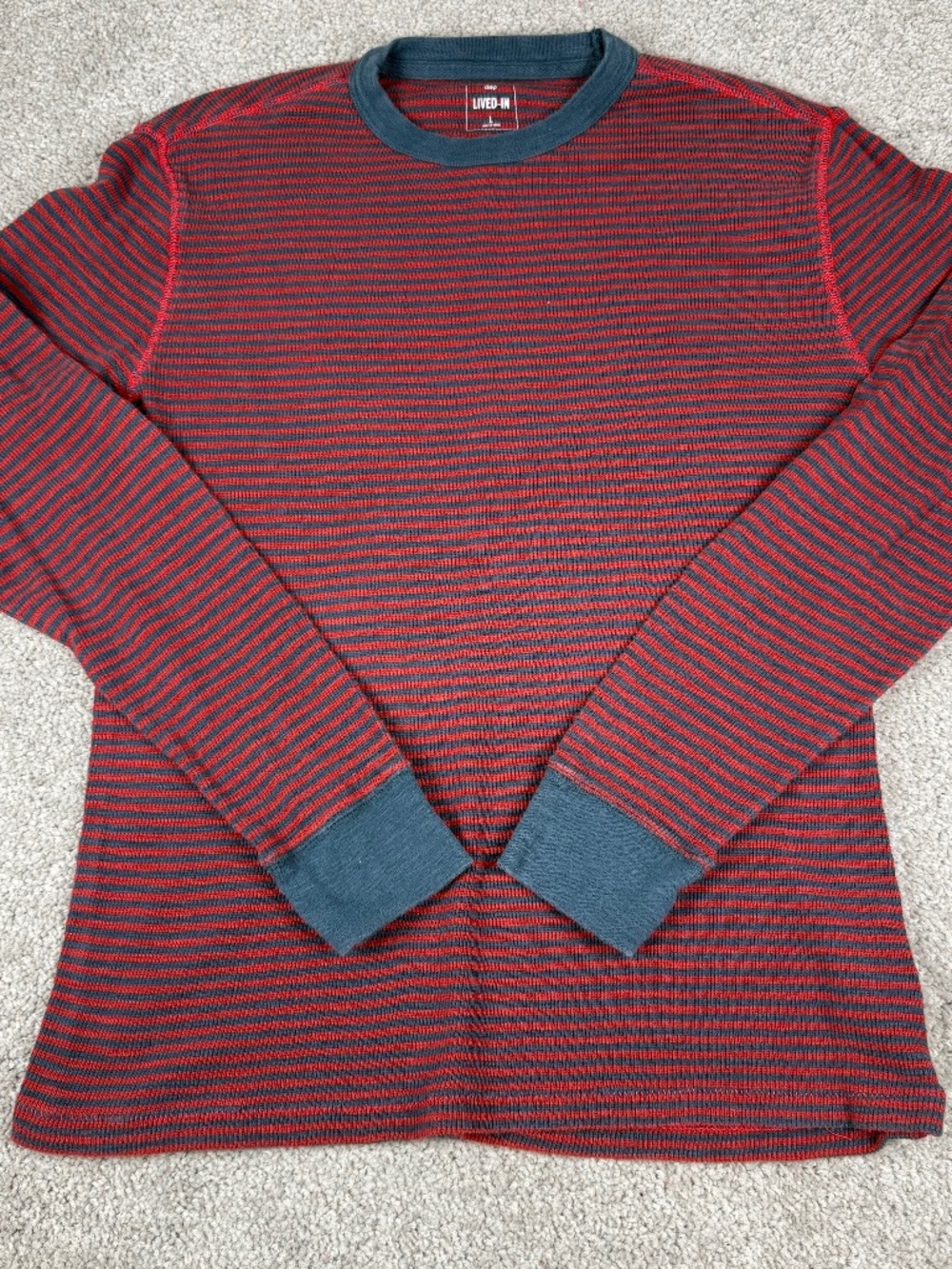 Gap Lived In Waffle Knit Thermal Long Sleeve Crew Neck Shirt Striped Men's Large